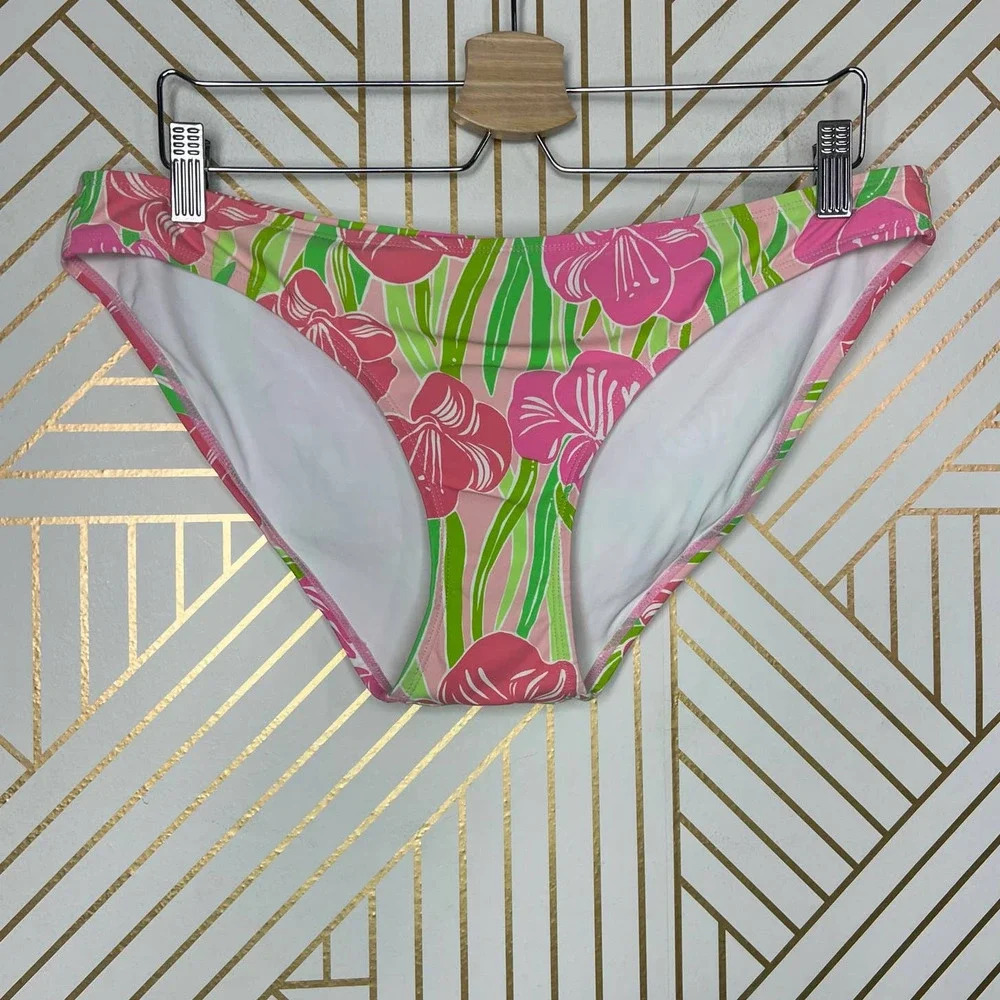 Lilly Pulitzer Surfs‎ Up Bikini Bottom Hibiscus Floral Print Pink Green Size M